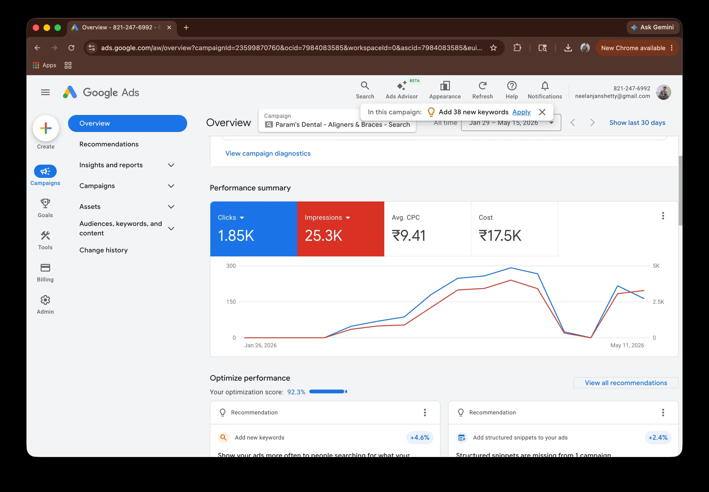 Digital marketing campaign performance preview
