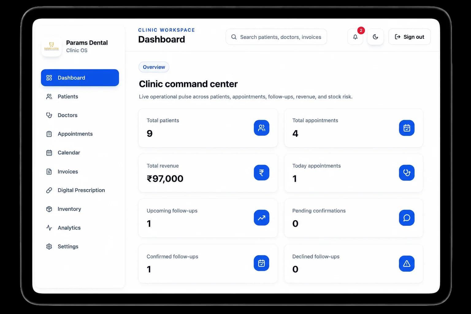 Sample growth dashboard preview shown inside an iPad